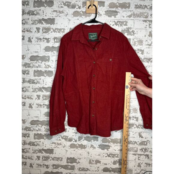 Woolrich | women 100% cotton red button down ruby heather - Picture 7 of 9